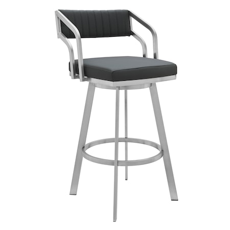 Armen Living Scranton 30" Swivel Modern Brushed Stainless Steel and Slate Gray Faux Leather Barstool 721535752256